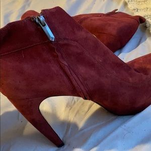 women’s red heeled booties size 8
